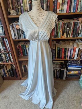 Vintage Emma Domb California Blue Pleated Draped Grecian Maxi Gown Women's sz 14